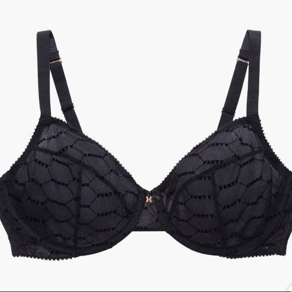 NWT- 38DDD Savage Fenty Flocked Logo Bra - Black